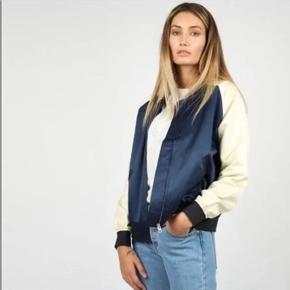 Levi's Navy Cream Satin Bomber Jacket